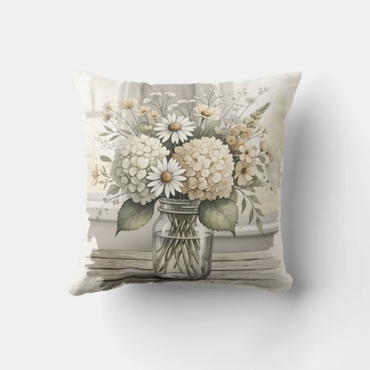 Rustic Watercolor Wildflowers in Mason Jar クッション (裏面)