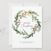 Rustic Watercolor Winter Wreath Christmas Photo シーズンカード (正面)