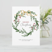 Rustic Watercolor Winter Wreath Christmas Photo シーズンカード (スタンド正面)