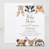Rustic Watercolor Woodland Animals Baby Shower 招待状 (正面/裏面)