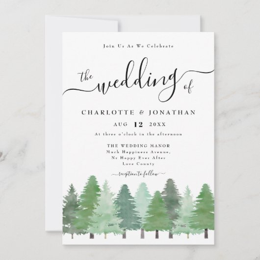 Rustic Watercolor Woodland Forest Wedding 招待状 (正面)