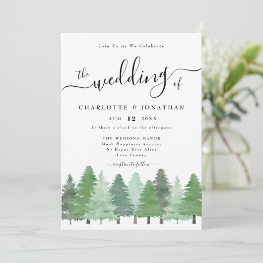 Rustic Watercolor Woodland Forest Wedding 招待状 (スタンド正面)