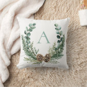 Rustic Watercolor Wreath Personalized Christmas クッション (ブランケット)