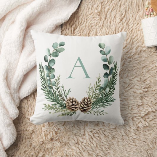 Rustic Watercolor Wreath Personalized Christmas クッション (ブランケット)