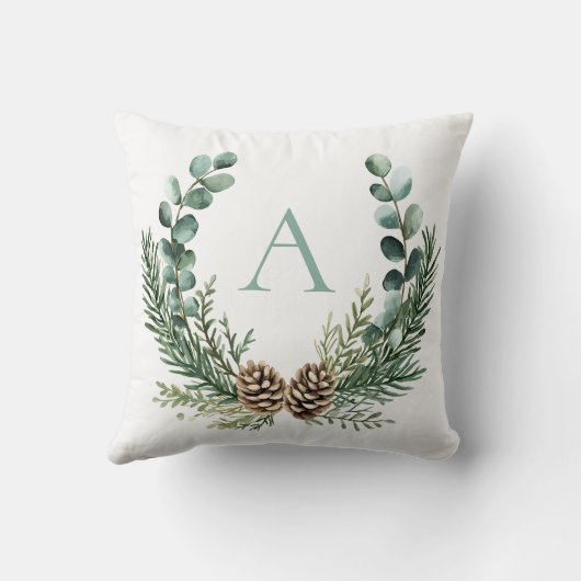 Rustic Watercolor Wreath Personalized Christmas クッション (裏面)