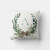 Rustic Watercolor Wreath Personalized Christmas クッション (正面)