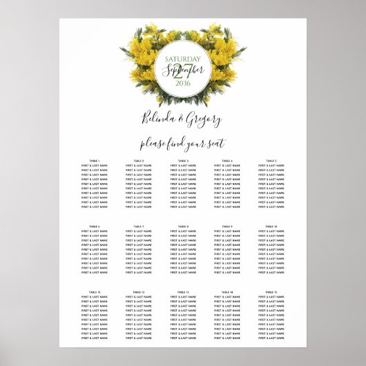 Rustic Wattle Acacia Wedding Seating Chart ポスター (正面)