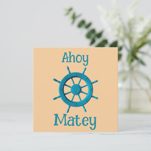 Rustic Weathered Boat Steering Wheel Photo Image カード (スタンド正面)