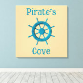 Rustic Weathered Boat Steering Wheel Photo Image キャンバスプリント (インサイチュ (ウッドフロア))