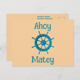 Rustic Weathered Boat Steering Wheel Photo Image ポストカード