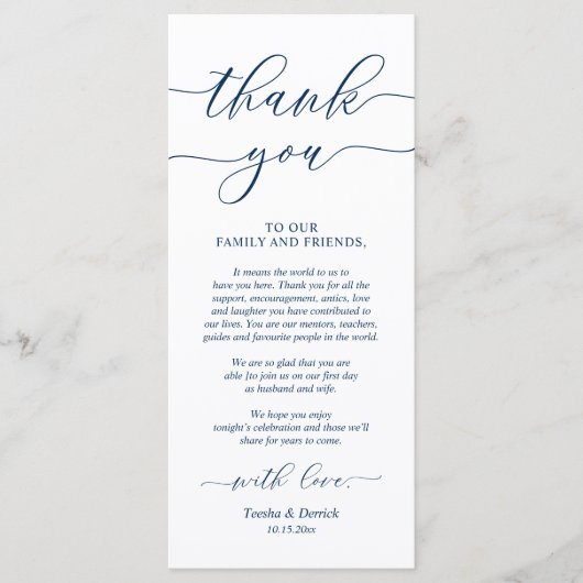 Rustic Wedding Dinner Place Setting Thank You Card プログラム (正面)