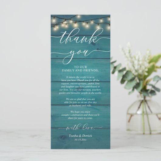 Rustic Wedding Dinner Place Setting Thank You Card プログラム (スタンド正面)