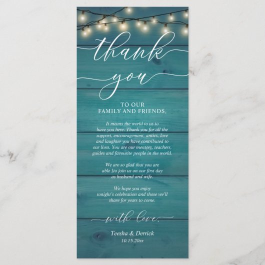 Rustic Wedding Dinner Place Setting Thank You Card プログラム (正面)