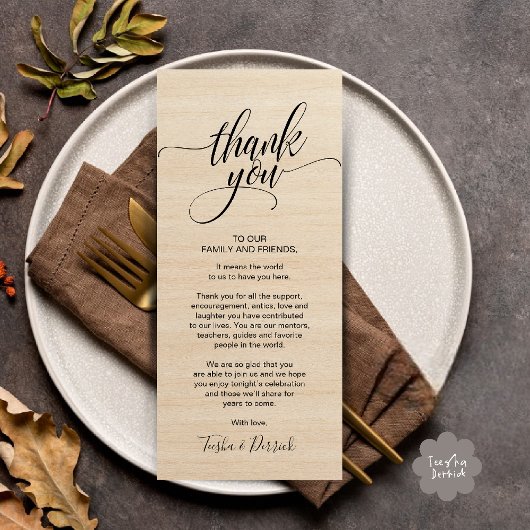 Rustic Wedding Dinner Thank you Place Setting Card プログラム