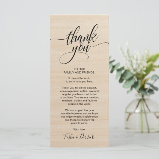 Rustic Wedding Dinner Thank you Place Setting Card プログラム (スタンド正面)