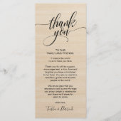 Rustic Wedding Dinner Thank you Place Setting Card プログラム (正面)