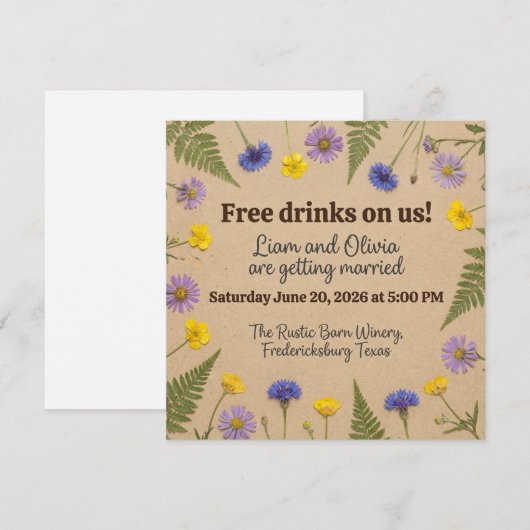 Rustic Wedding - Free Drinks on Us - Liam & Olivia 招待状 (正面/裏面)
