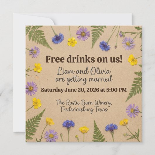 Rustic Wedding - Free Drinks on Us - Liam & Olivia 招待状 (正面)