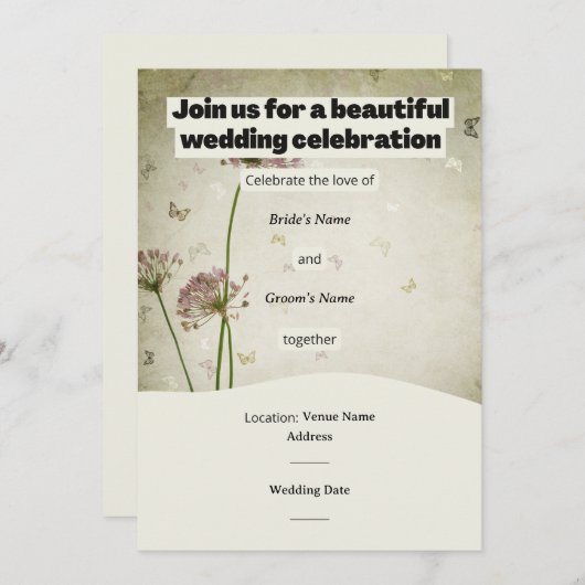 Rustic Wedding Invitation – Customizable Details 招待状 (正面/裏面)