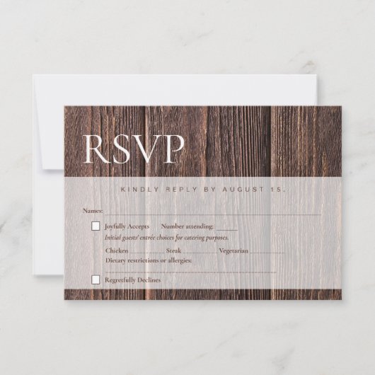 Rustic Wedding meal choices ダークウッド 出欠カード (正面)