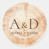 Rustic Wedding Monogram Wood Slice Custom ラウンドシール (正面)