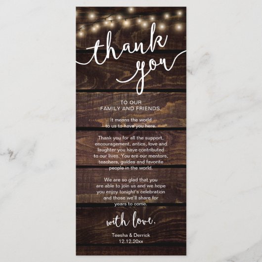Rustic Wedding Place Setting Dinner Thank you Card プログラム (正面)