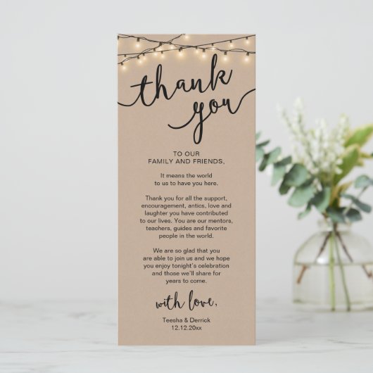 Rustic Wedding Place Setting Dinner Thank you Card プログラム (スタンド正面)