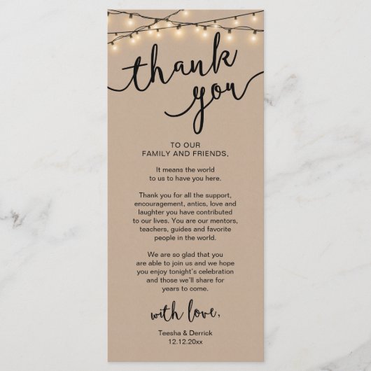 Rustic Wedding Place Setting Dinner Thank you Card プログラム (正面)