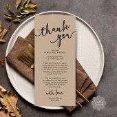 Rustic Wedding Place Setting Dinner Thank you Card プログラム