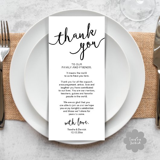Rustic Wedding Place Setting Dinner Thank you Card プログラム