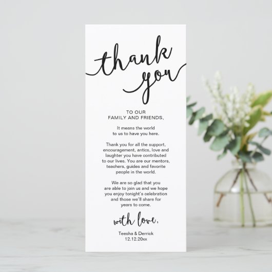 Rustic Wedding Place Setting Dinner Thank you Card プログラム (スタンド正面)