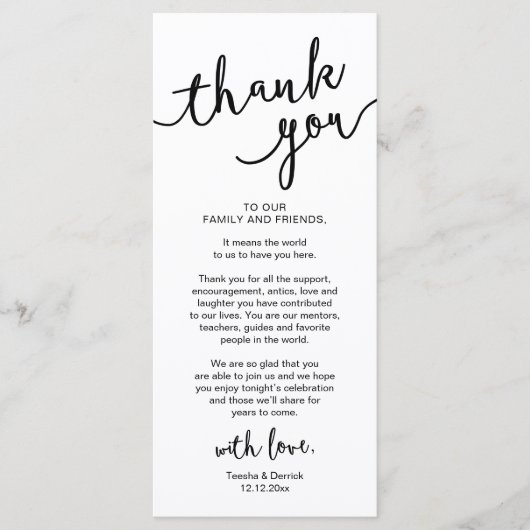 Rustic Wedding Place Setting Dinner Thank you Card プログラム (正面)