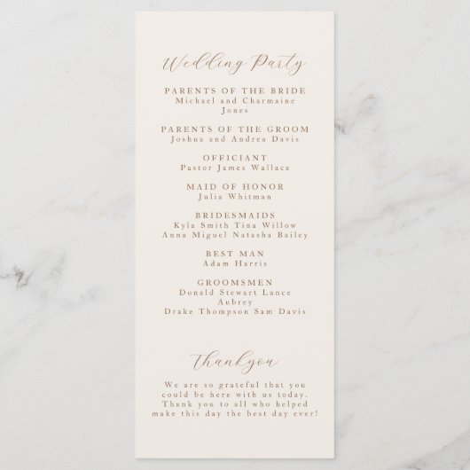 Rustic Wedding Program, Simple Order Of Events プログラム (裏面)