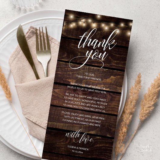 Rustic Wedding Rehearsal Dinner Thank You Card プログラム
