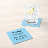 Rustic Wedding Romantic ‘Sip O'clock’ Custom Blue スクエアペーパーコースター (インサイチュ)