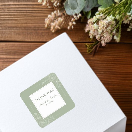 Rustic Wedding Sage Green and White Modern スクエアシール