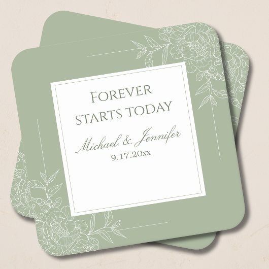 Rustic Wedding Sage Green and White Modern スクエアペーパーコースター