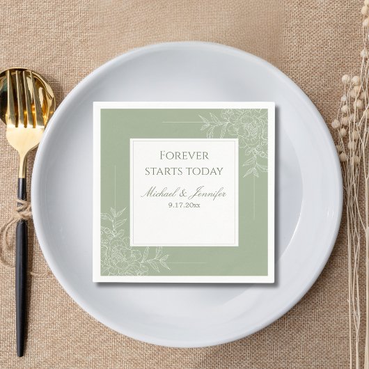 Rustic Wedding Sage Green and White Modern スタンダードカクテルナプキン