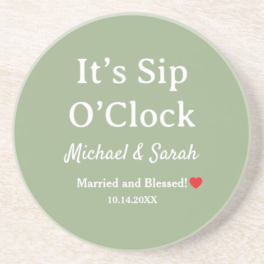 Rustic Wedding Sage Green It’s Sip O’Clock Custom コースター (正面)