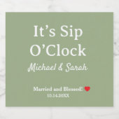 Rustic Wedding Sage Green It’s Sip O’Clock Custom スパークリングワインラベル (シングルラベル)