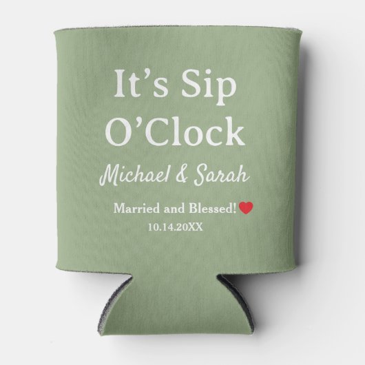 Rustic Wedding Sage Green It’s Sip O’Clock Custom 缶クーラー (正面)