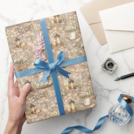 Rustic Wedding Watercolor Lanterns Cake Florals ラッピングペーパー