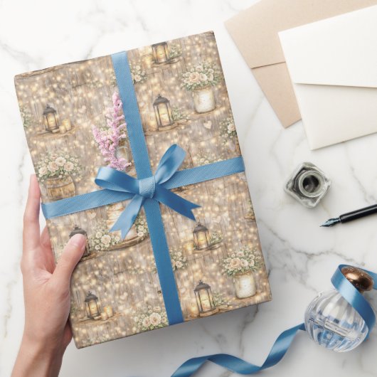Rustic Wedding Watercolor Lanterns Cake Florals ラッピングペーパー (ギフト)