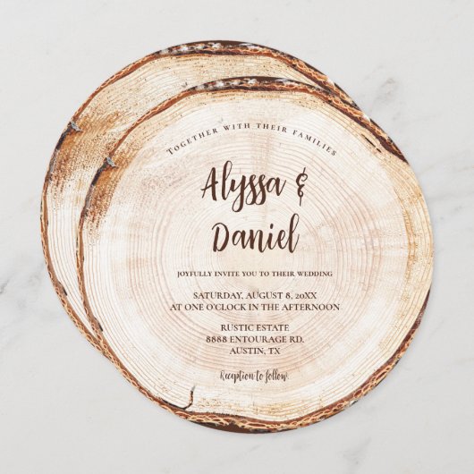 Rustic Wedding Wood Cut Unique Custom 招待状 (正面/裏面)