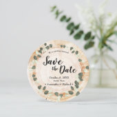 Rustic wedding Wood Eucalyptus leaf Save the date  招待状 (スタンド正面)
