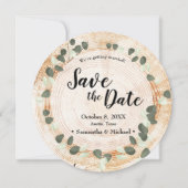 Rustic wedding Wood Eucalyptus leaf Save the date  招待状 (正面)