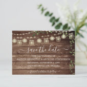 Rustic Wedding Wood Lights Mason Jar セーブザデート (スタンド正面)