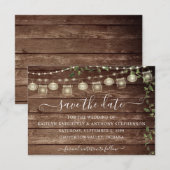 Rustic Wedding Wood Lights Mason Jar セーブザデート (正面/裏面)