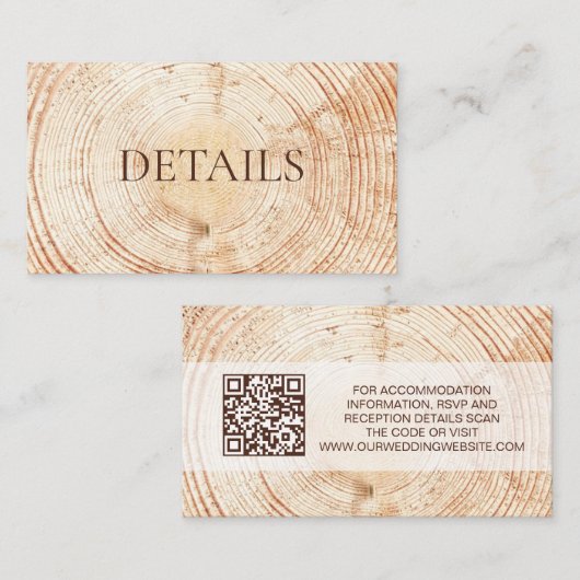 Rustic Wedding Woodland Details QR code Template エンクロージャーカード (正面/裏面)