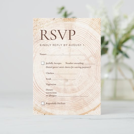 Rustic Wedding Woodland RSVP Card Meal Choice (スタンド正面)